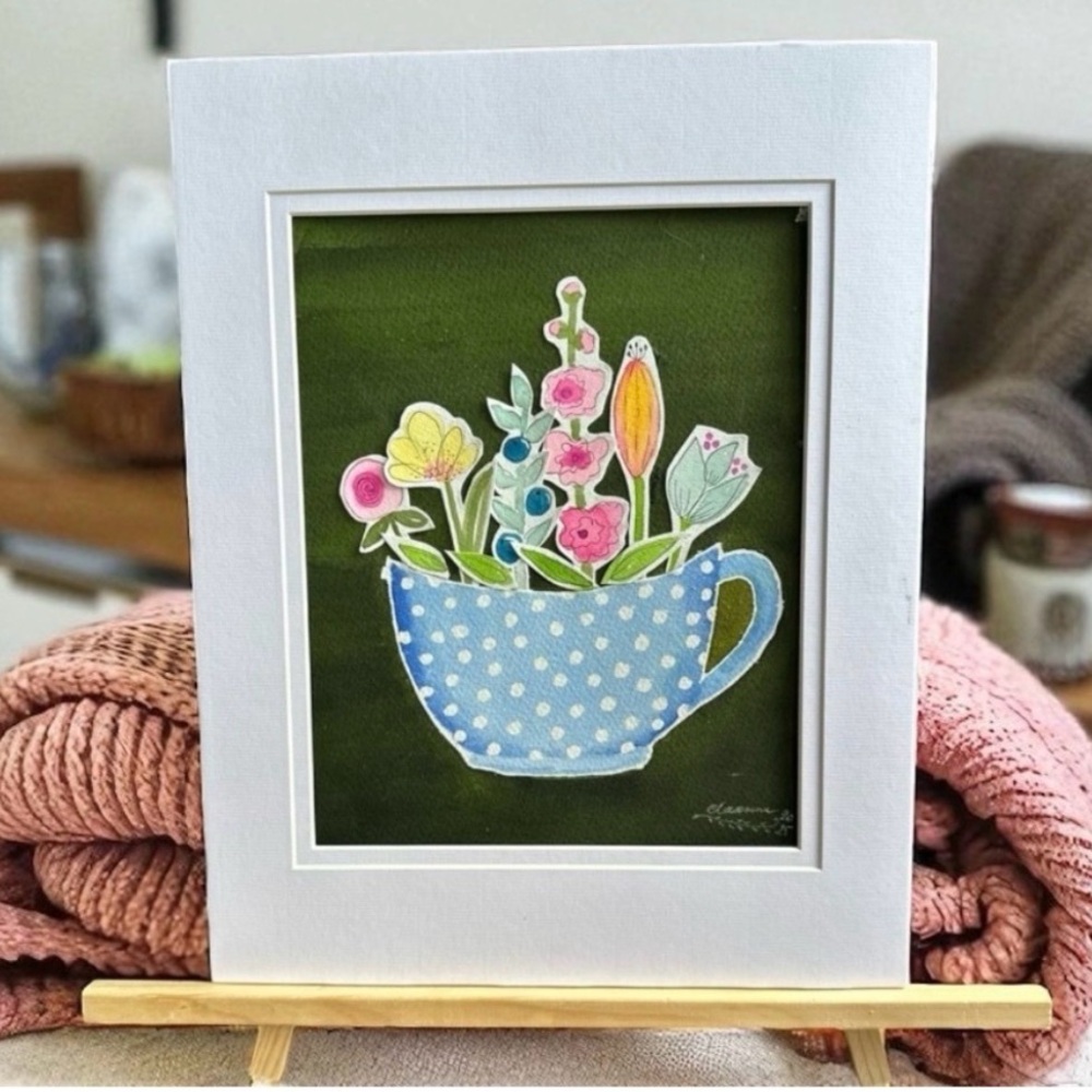 Hand-Made New Watercolor Art Flowers in a Cup